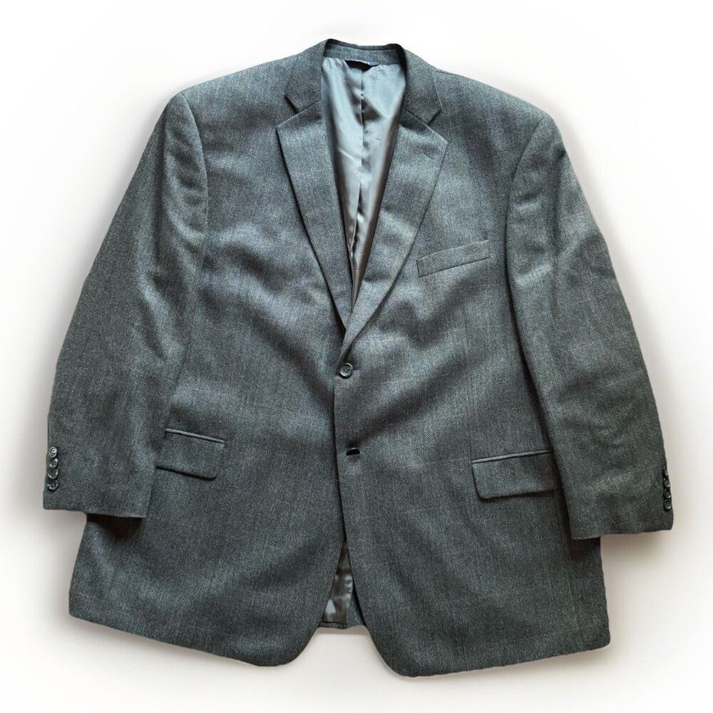 Botany 500 Mens Blazer Jacket Size 50R Gray 100% Lambswool 2 Button Sport Coat